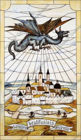 Витражная картина Дракон над замком № 296