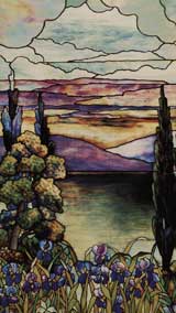 витраж Озеро,небо, ирисы;143 x 83 см;1915